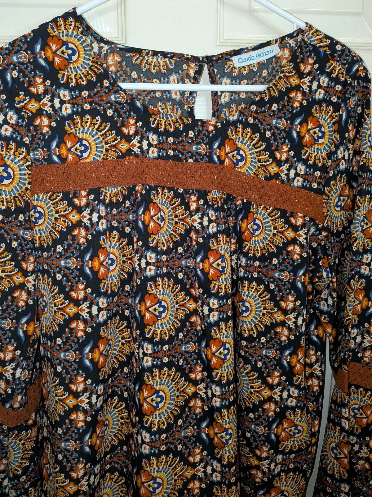 Claudia Richard Women’s Floral Chiffon Lace Long Sleeve Blouse Button Size L