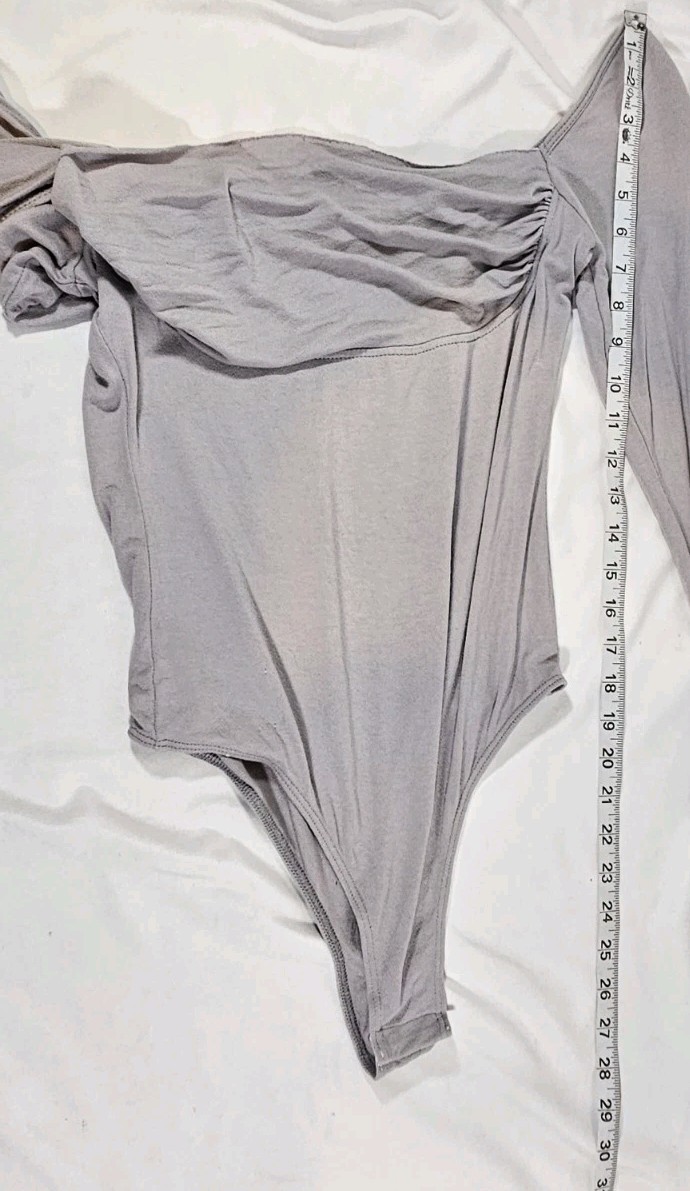 FP Movement by Free People Sz Large Soft Gray Bodysuit Ruched Neckline