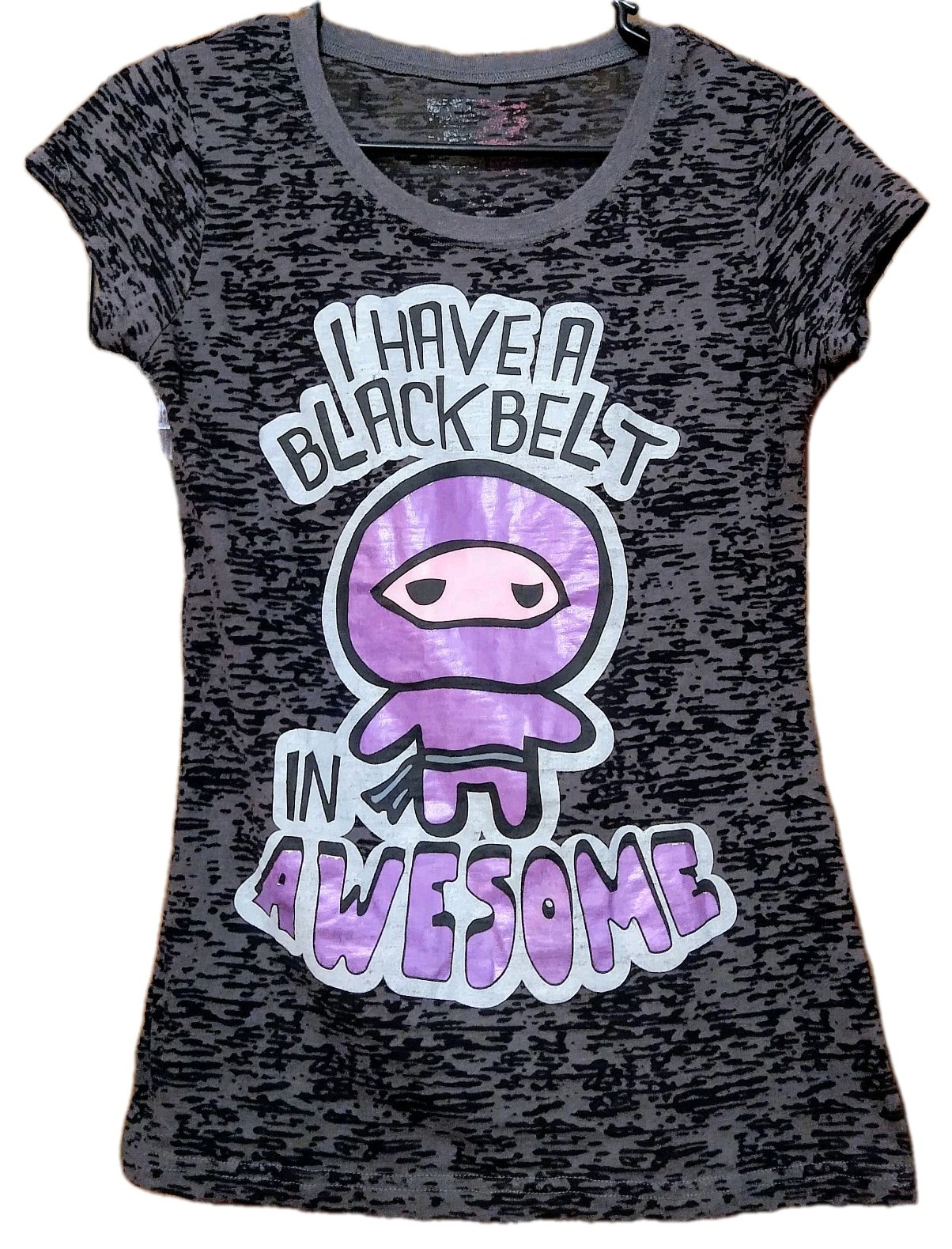 Women’s Black And Gray Graphic Design Ninja Theme Shirt Size Large Juniors