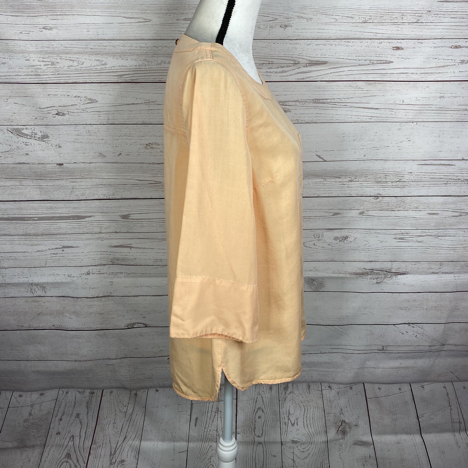 Soft Surroundings Womens Georgica Tencel Top Size XS Peach Orange 3/4 Sleeve