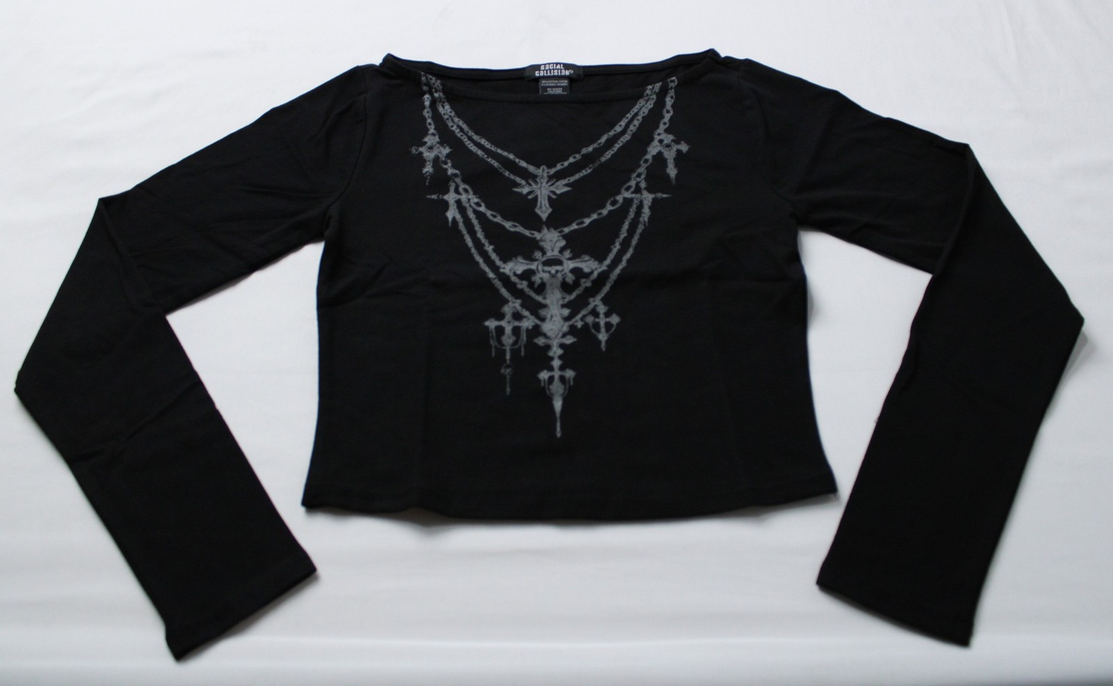 Social Collusion Women’s Cross Chain Girls Long-Sleeve Top AP2 Black Small NWT
