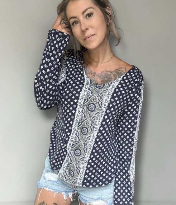 Lucky Brand Peasant Shirt Womens XL Boho Coastal Pullover Cotton/Linen Blend