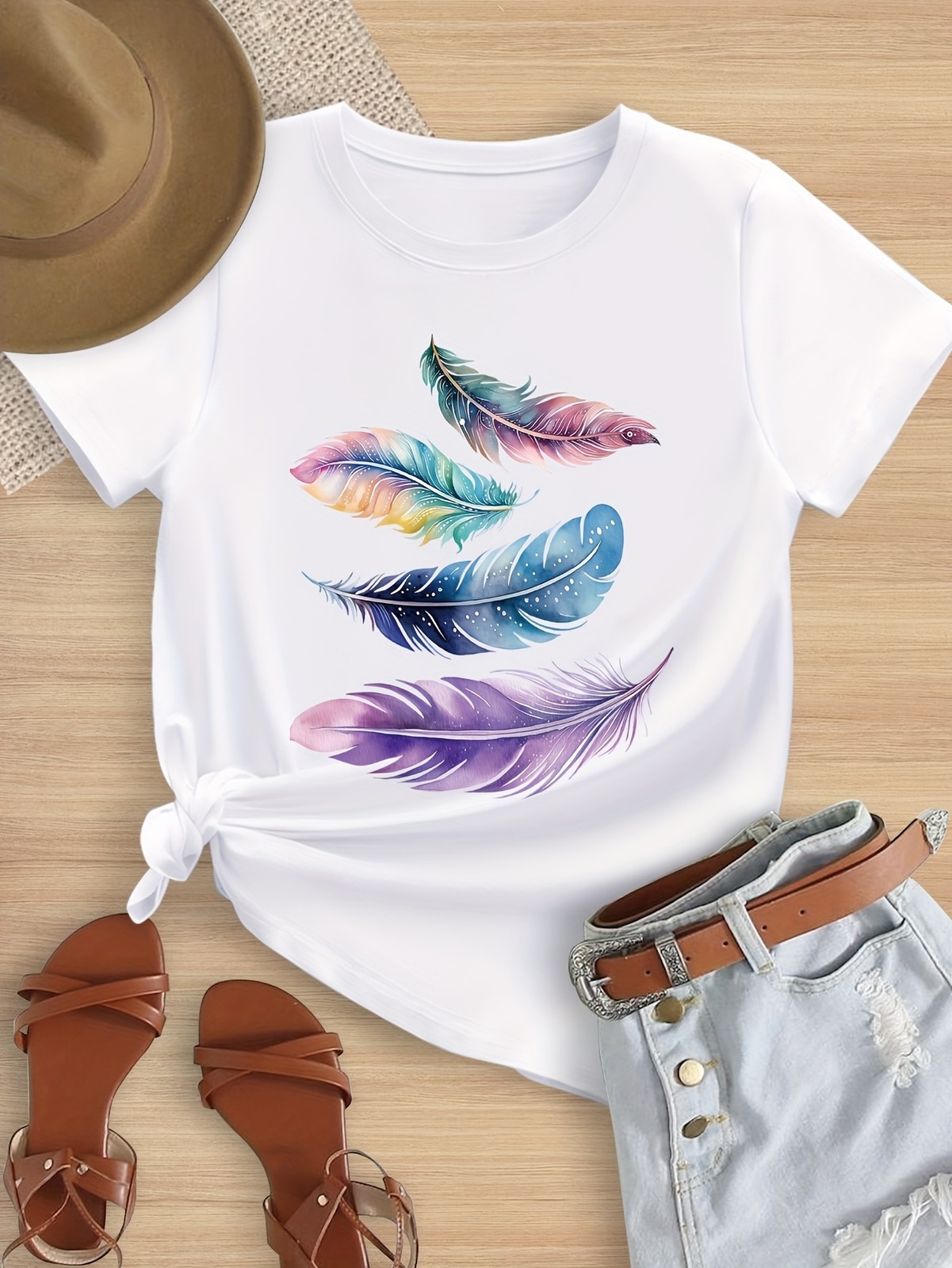 Casual Women Cotton Floral T-Shirt Short Sleeve Top Summer Flower Boho Fashion♮
