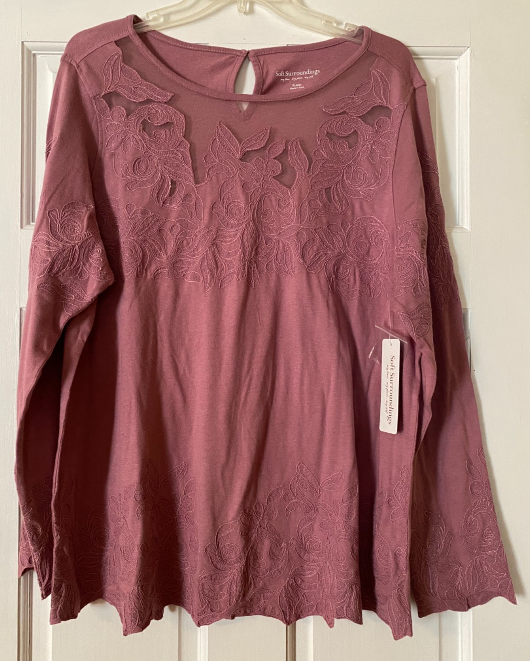 NEW SOFT SURROUNDINGS Winter Garden Tee Sz XL Embroidered Top Women’s NWT $79