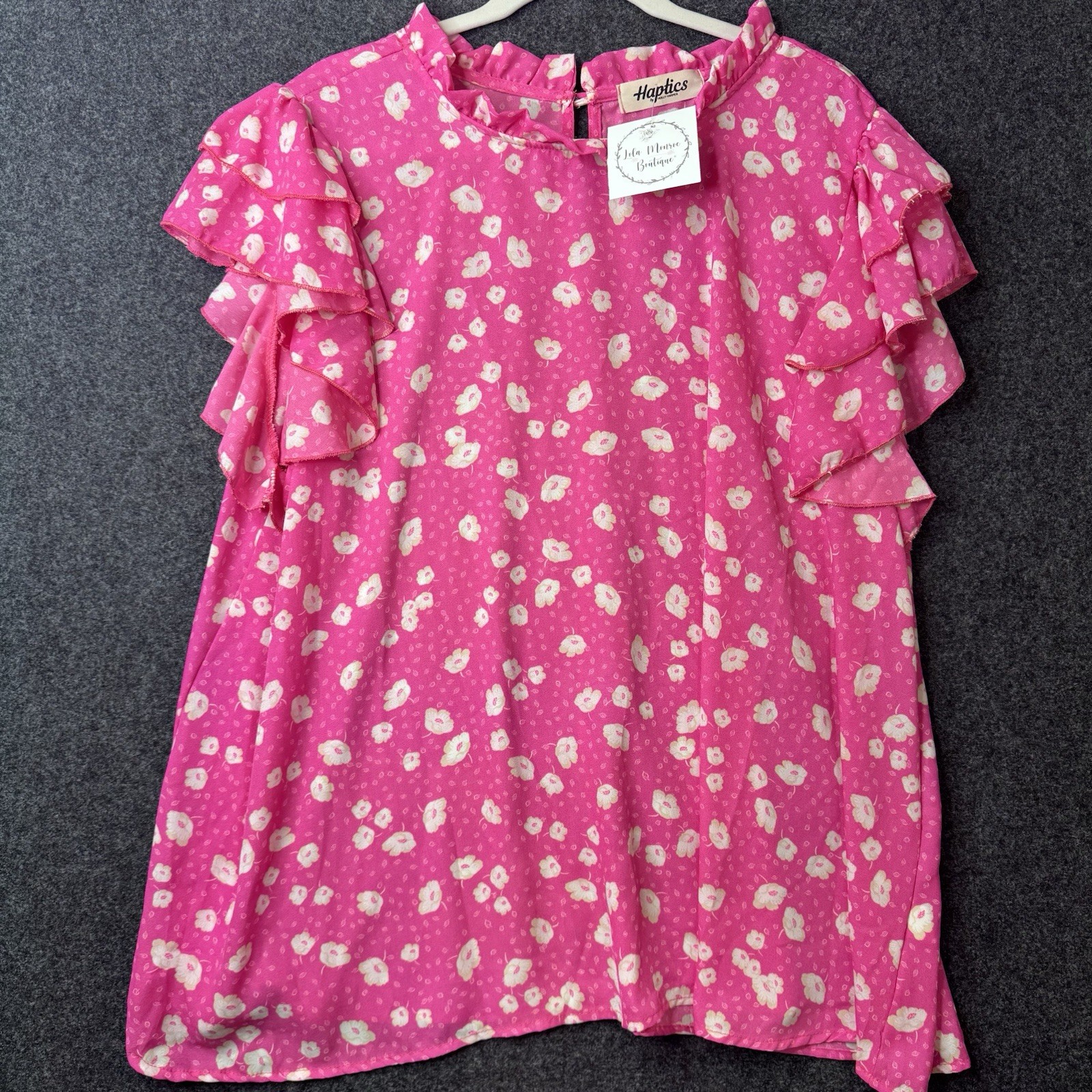 Haptics Holly Harper Sweet Surprise Blouse 3X Pink Floral Ruffle Sleeve NWT