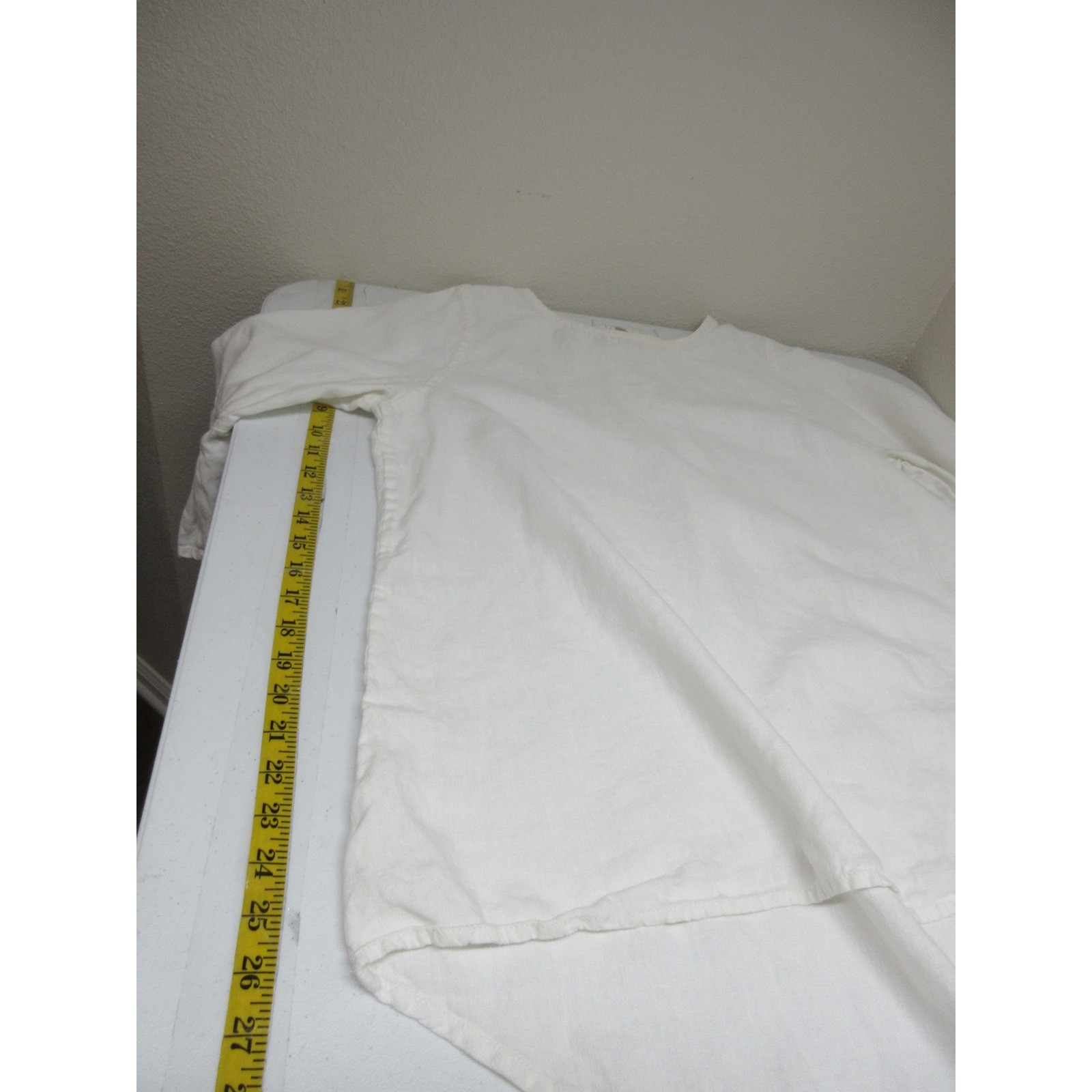Crown Linen Designs Top Women Medium Ivory Linen Bell Sleeve High Low Coastal