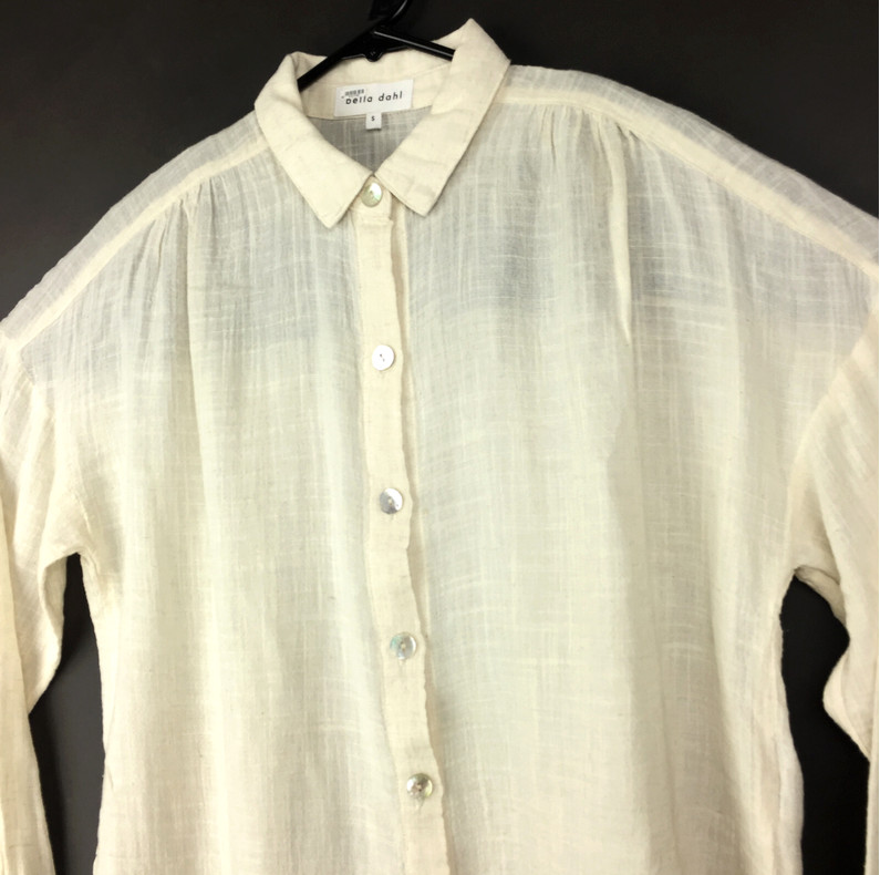 Bella Dahl Shirt Womens Small S Beige Cotton Viscose Linen Button Up Gauze USA