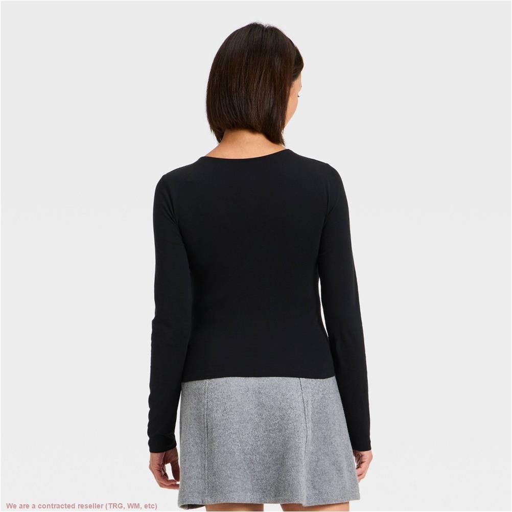 Women’s Sculpt Long Sleeve V-Neck Top – A New Day Black L *SEE DEAL!!!*