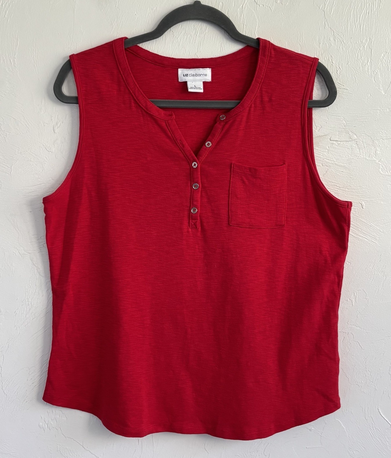 Liz Claiborne Red 100% Cotton Slub Knit Jersey Tank Top Elevated Basic Size L