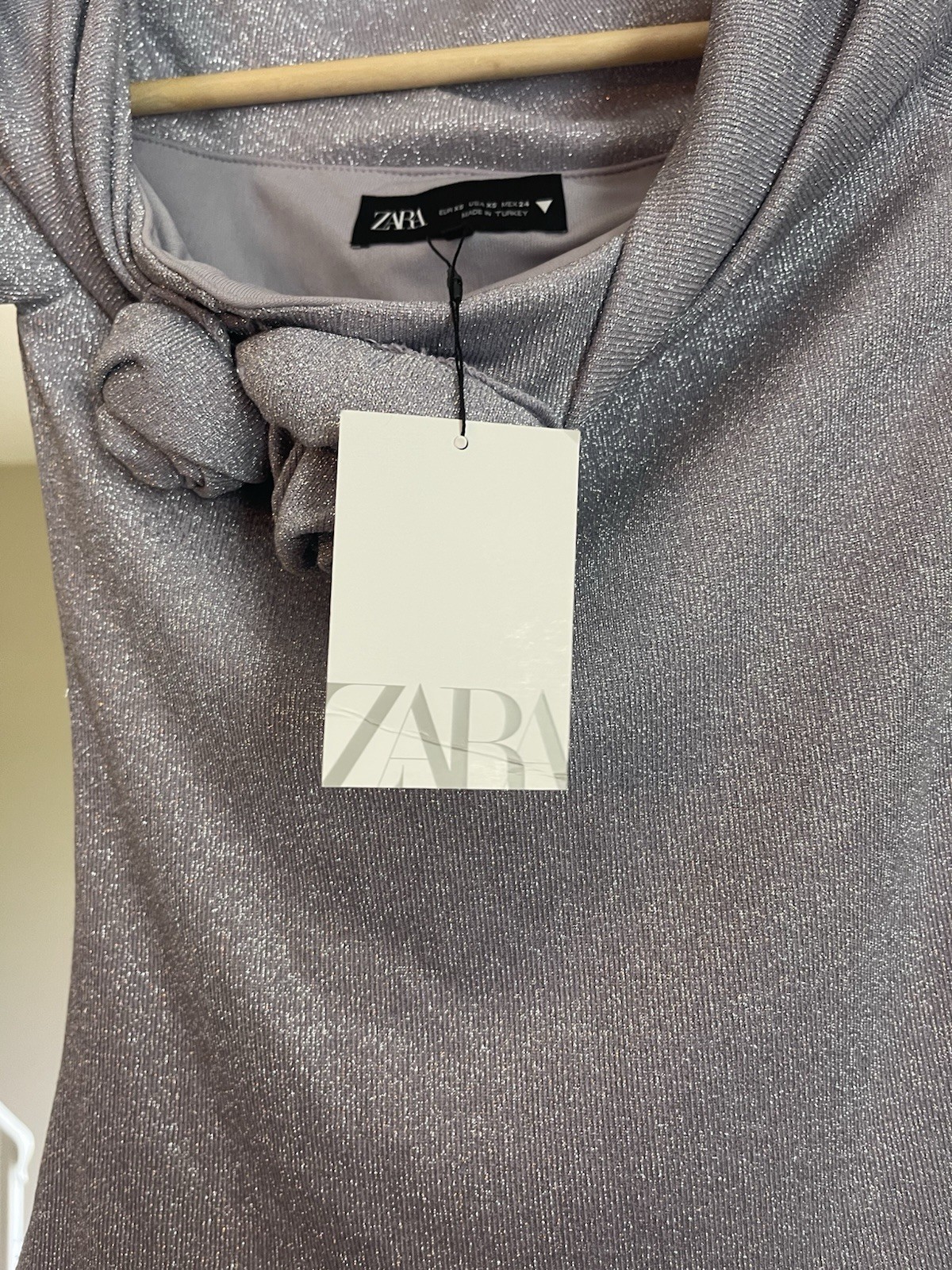 NWT Zara METALLIC THREAD TOP WITH RAISED FLOWERS Lilac Womens Size XS
