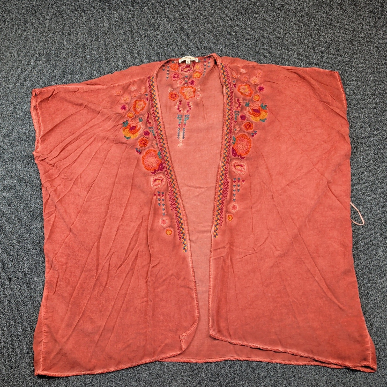 Andree by Unit Boho Embroidered Floral Kimono Wrap M Terracotta Orange Festival
