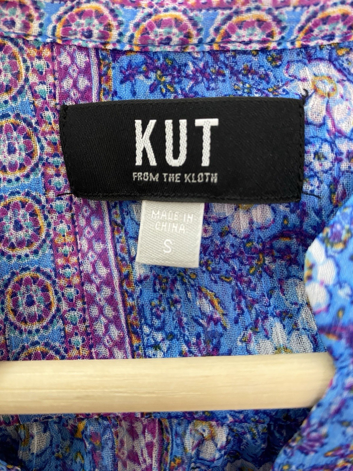 KUT from the Kloth Womens S Blue Purple Sheer Striped Floral Button Up Tunic Top