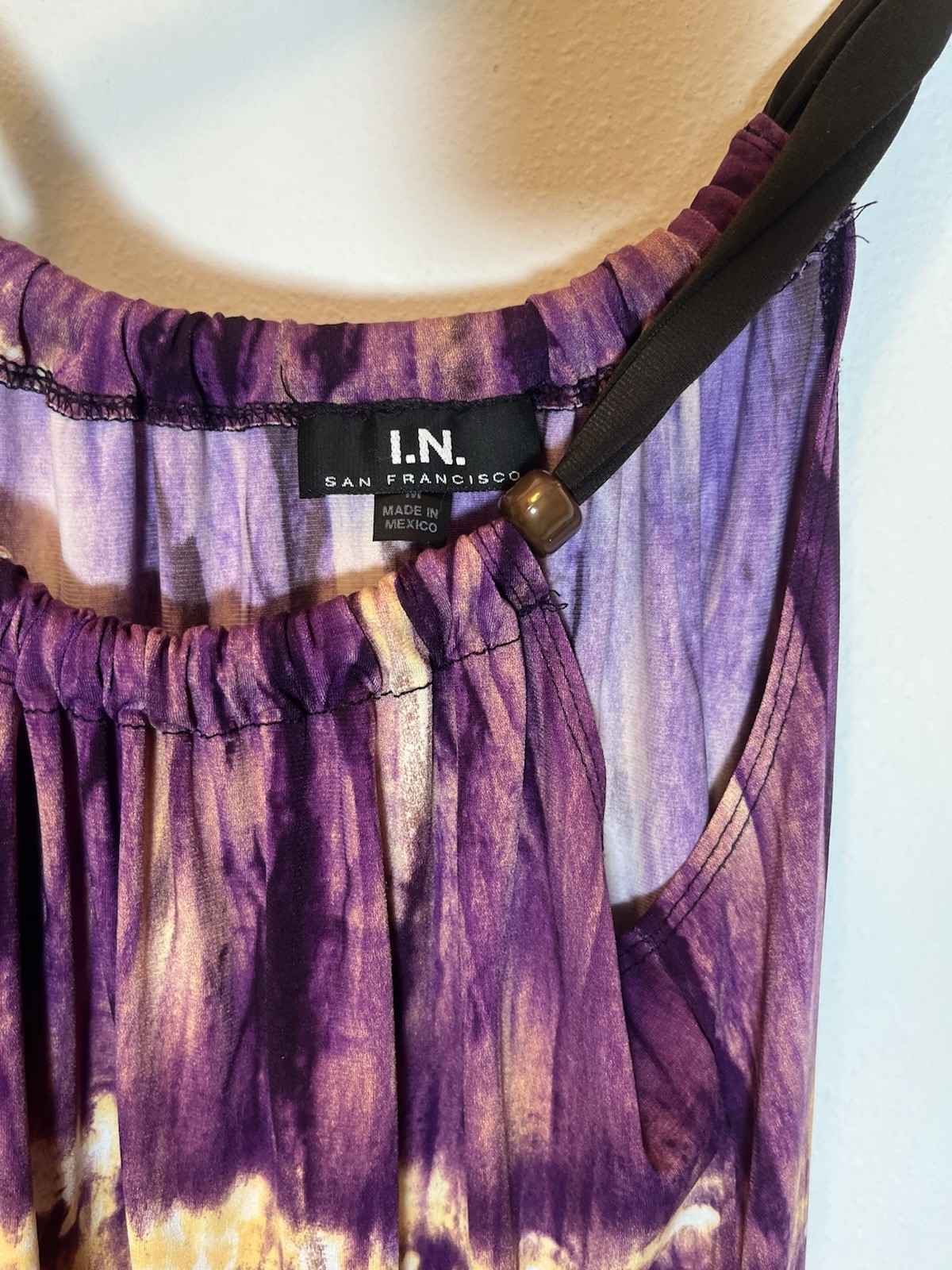 I.N. San Francisco Purple Yellow Pink Tie-Dye Camisole Tank M Sleeveless Beaded