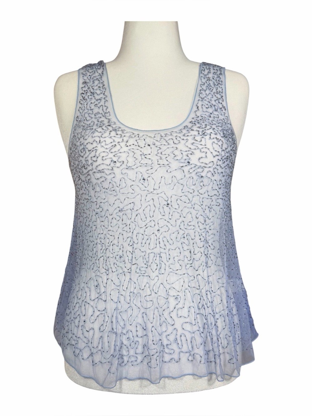 Chan Luu Light Blue Perriwinkle Sleeveless Sequins Embellished Tank Top