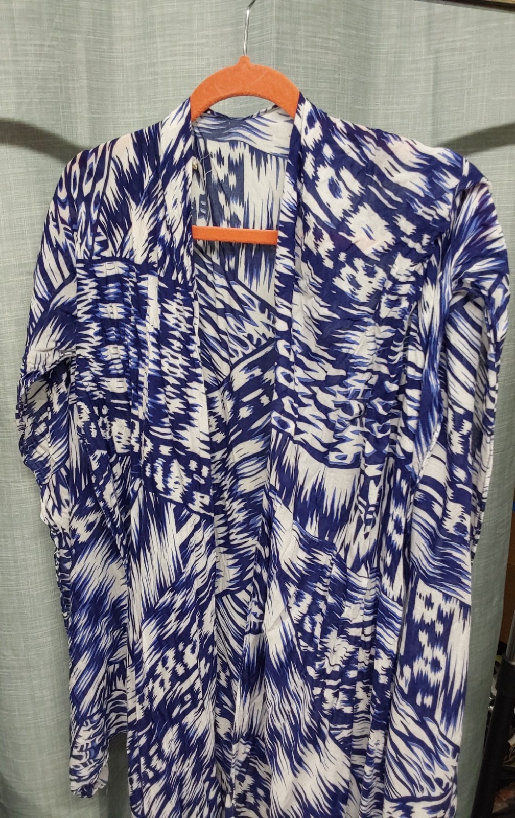 Michael Stars Womens Blue White Abstract Twist Front V-Neck 3/4 Tunic One Sz