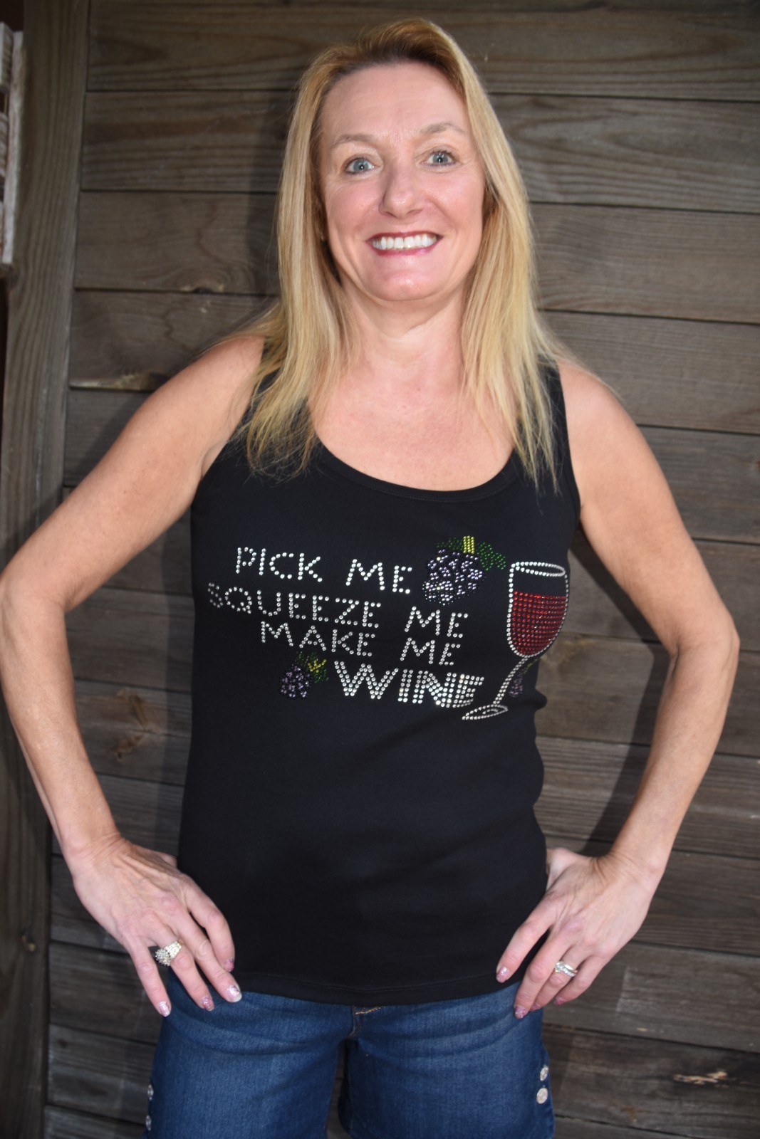 Pick Me Make Me Wine black rhinestone bling sleeveless tank top size small