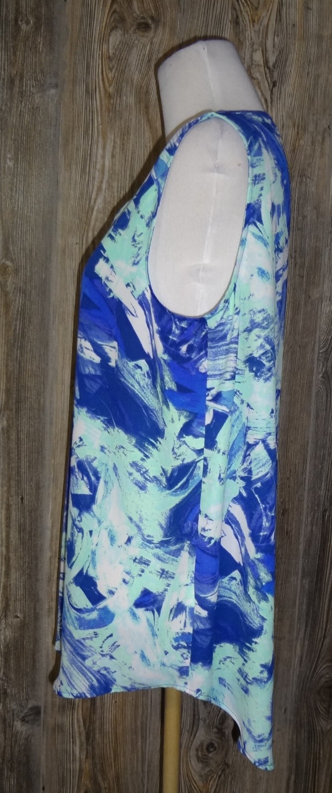 Rose And Olive Sleeveless Blouse Size Medium Blue White Mint Green V Neck