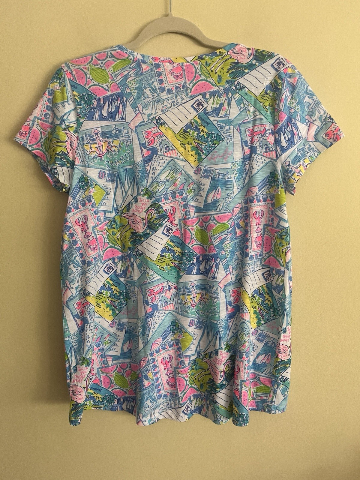 Lilly Pulitzer Etta V-Neck Top Wish You Were Here Size Medium Coastal Resort