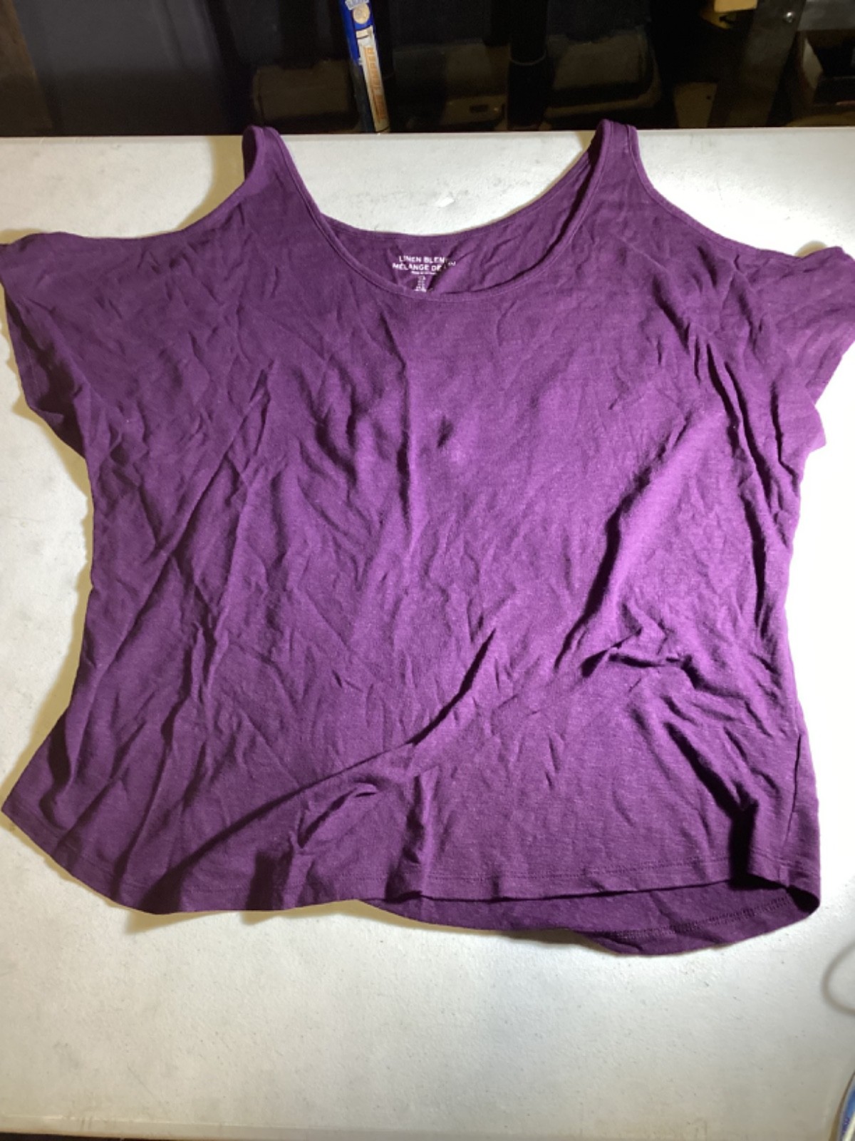 Women’s Size Large Melange De Lin Linen Blend Purple Tank T-Shirt