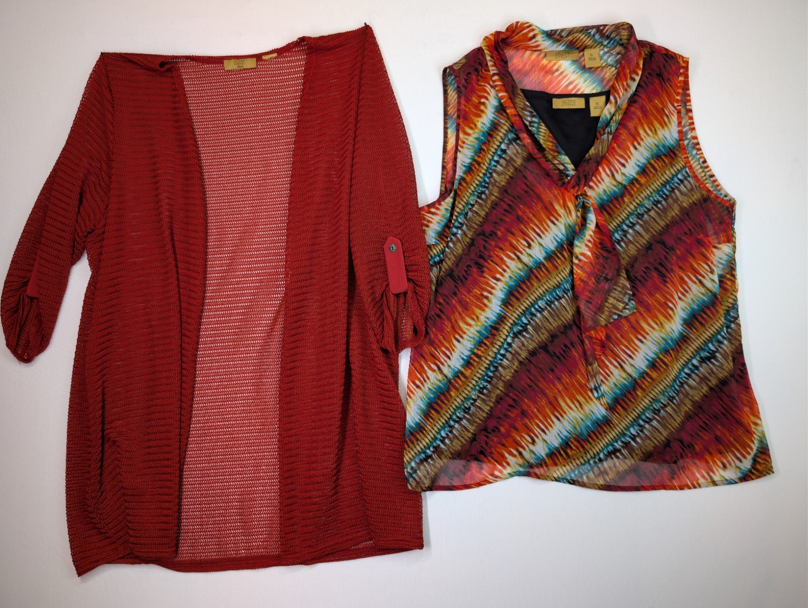 Valerie Stevens open-front knit cardigan matching sleeveless Blouse Size XL