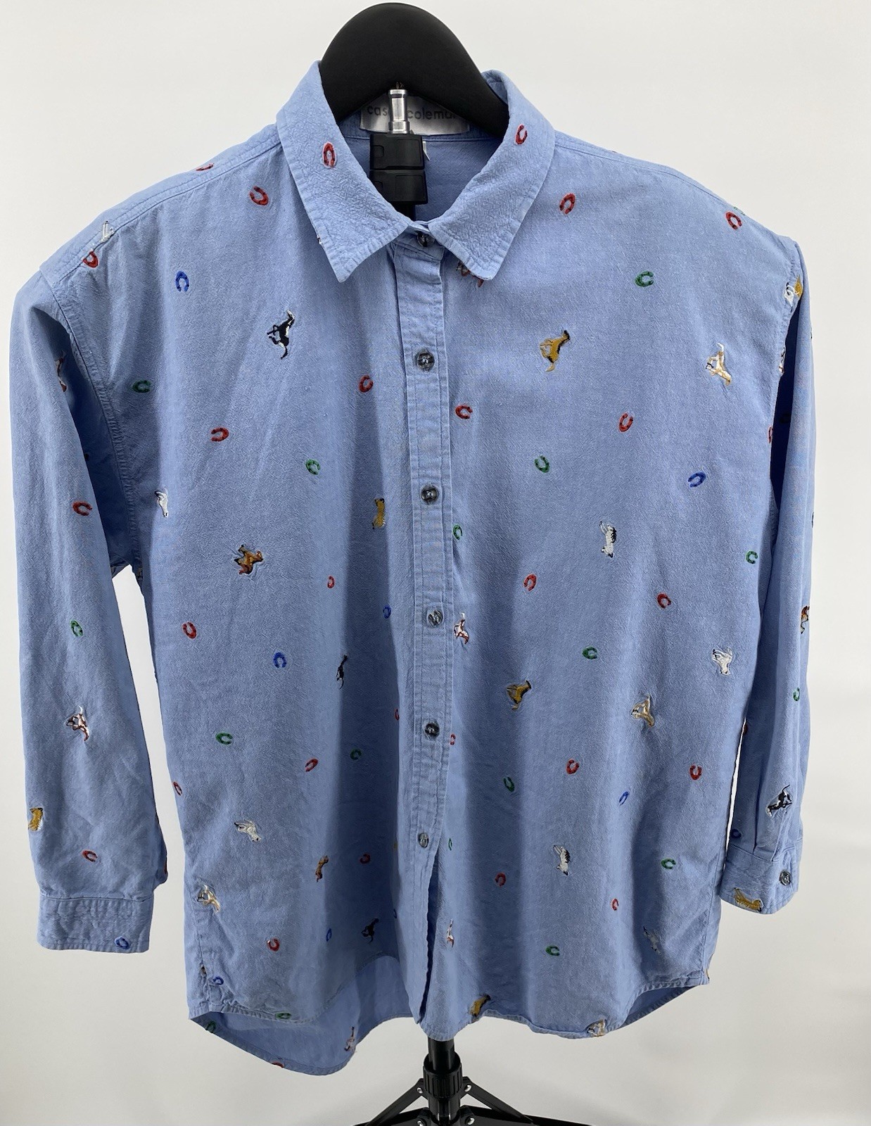 Casey Coleman Women’s Vintage Embroidered Horses/Horse Shoe Button Denim Shirt