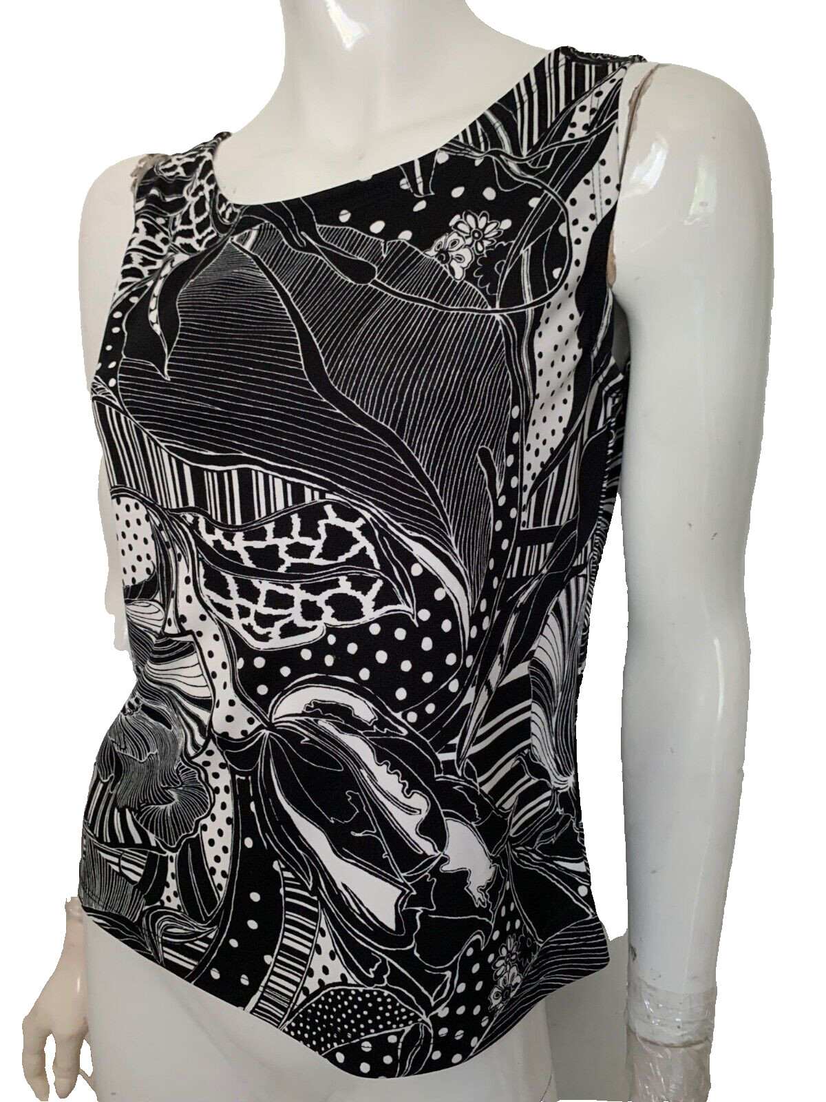 NEW Carole Little all seasons blouse flower stripe polka dot black and white S