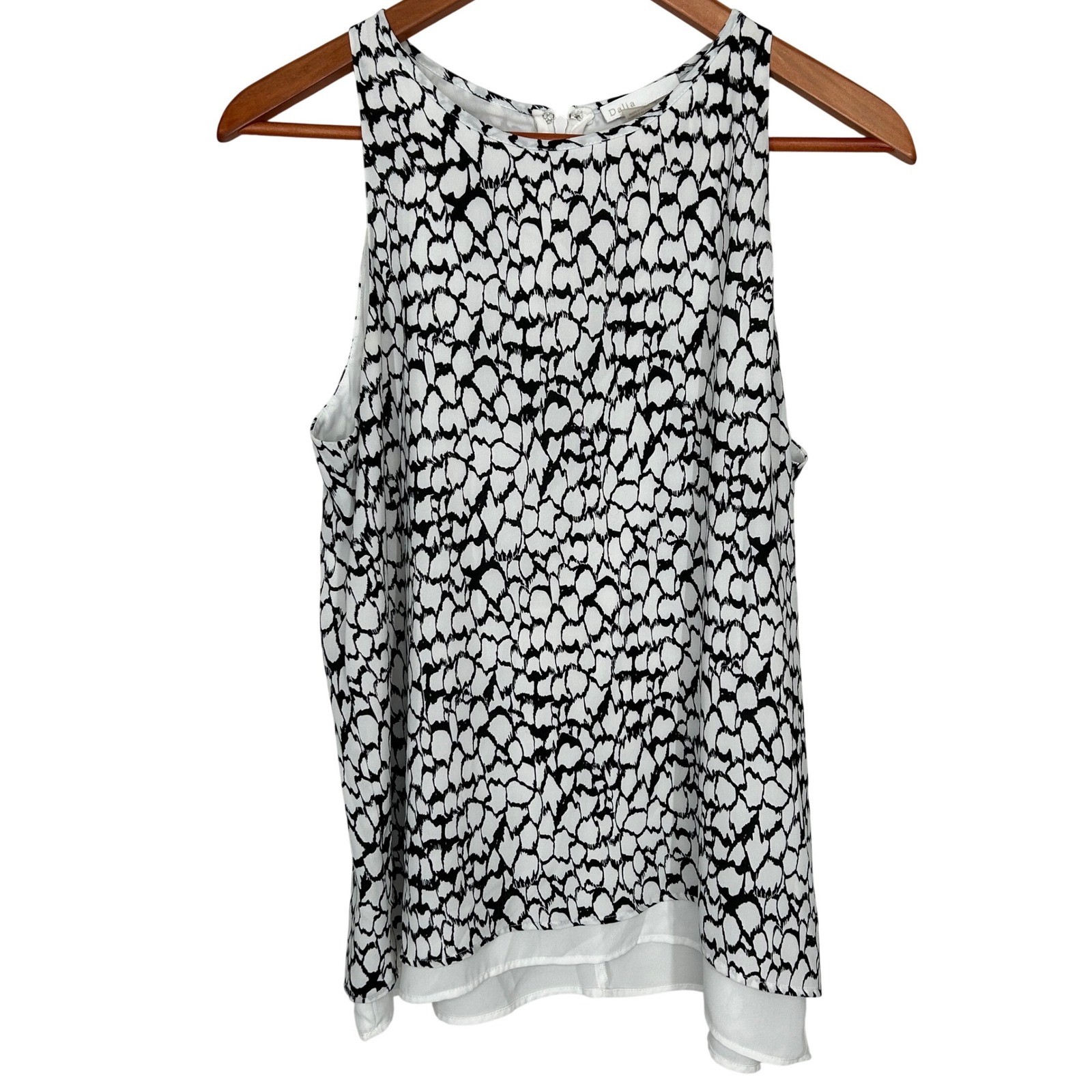 Dalia Double Layer Sleeveless Blouse Zip Close Split Flowy Back Women’s Size Med