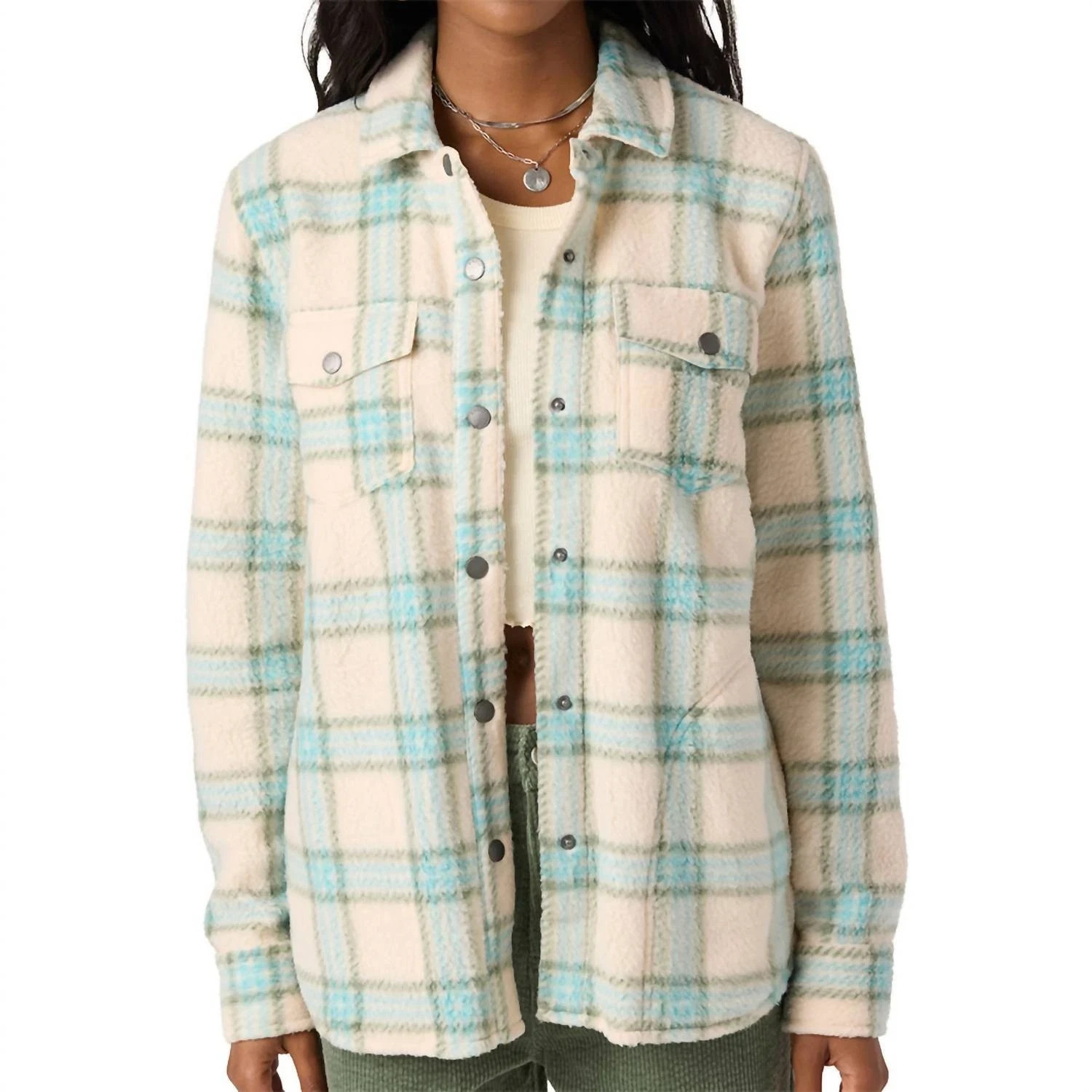 O’Neill Zuma High Pile Superfleece Button Up Oversized Shirt Nile Blue NWT Women