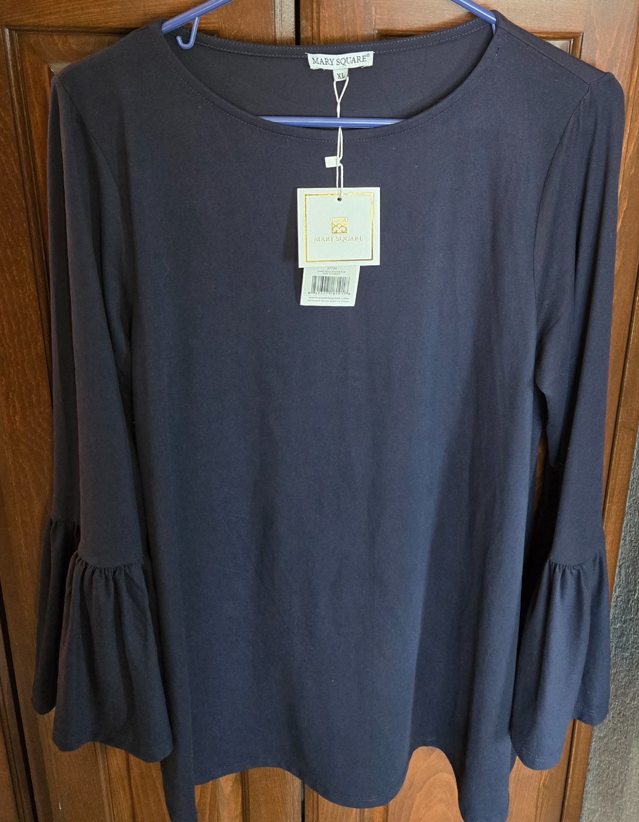 NWT – Mary Square Navy XL Polyester/Spandex Long Bell Sleeve Top – Runs Small