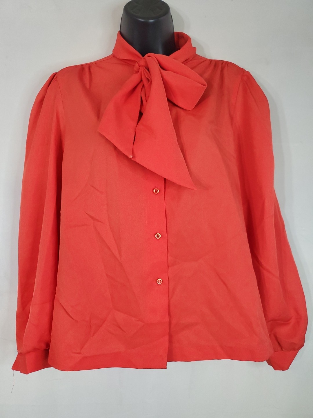 Vintage 70s 80s Rhoda Lee Button Up Blouse Women’s Size 12 USA Built In Scarf