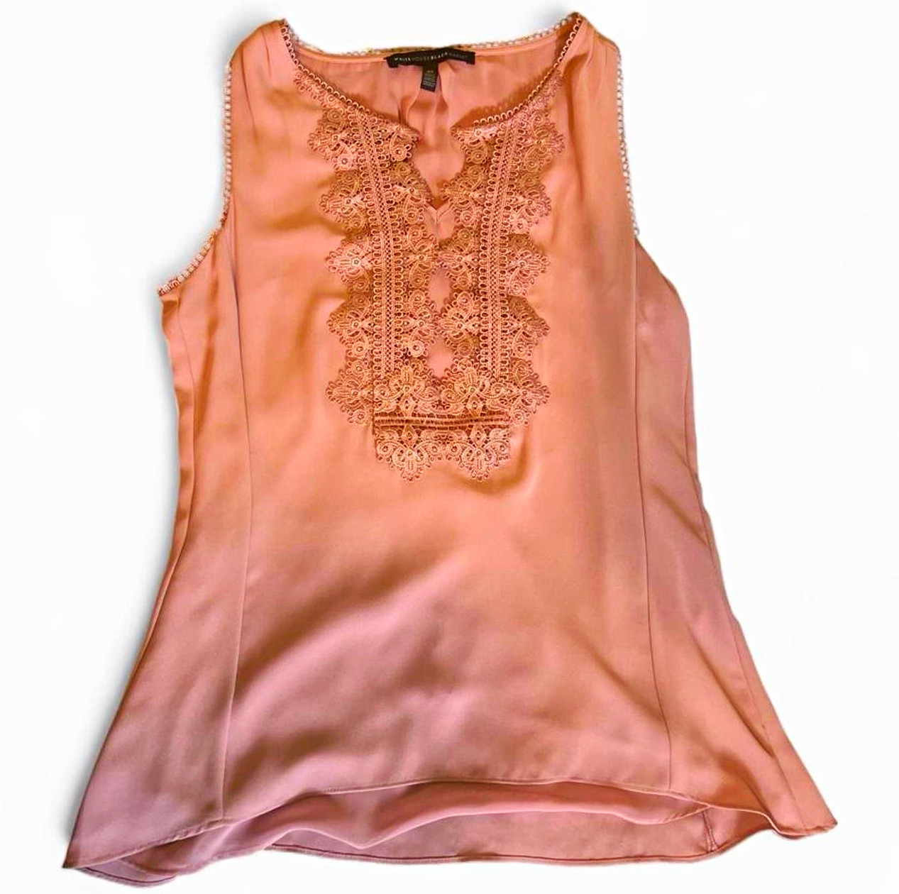 White House Black Market Womens V-Neck Satin Lace Front Tank Top Pink XS
