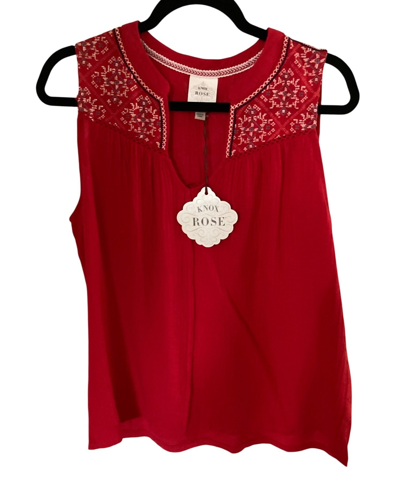 Knox Rose Keyhole Neck Tank Top V-Neck Blouse Varies Rebel Red NWT