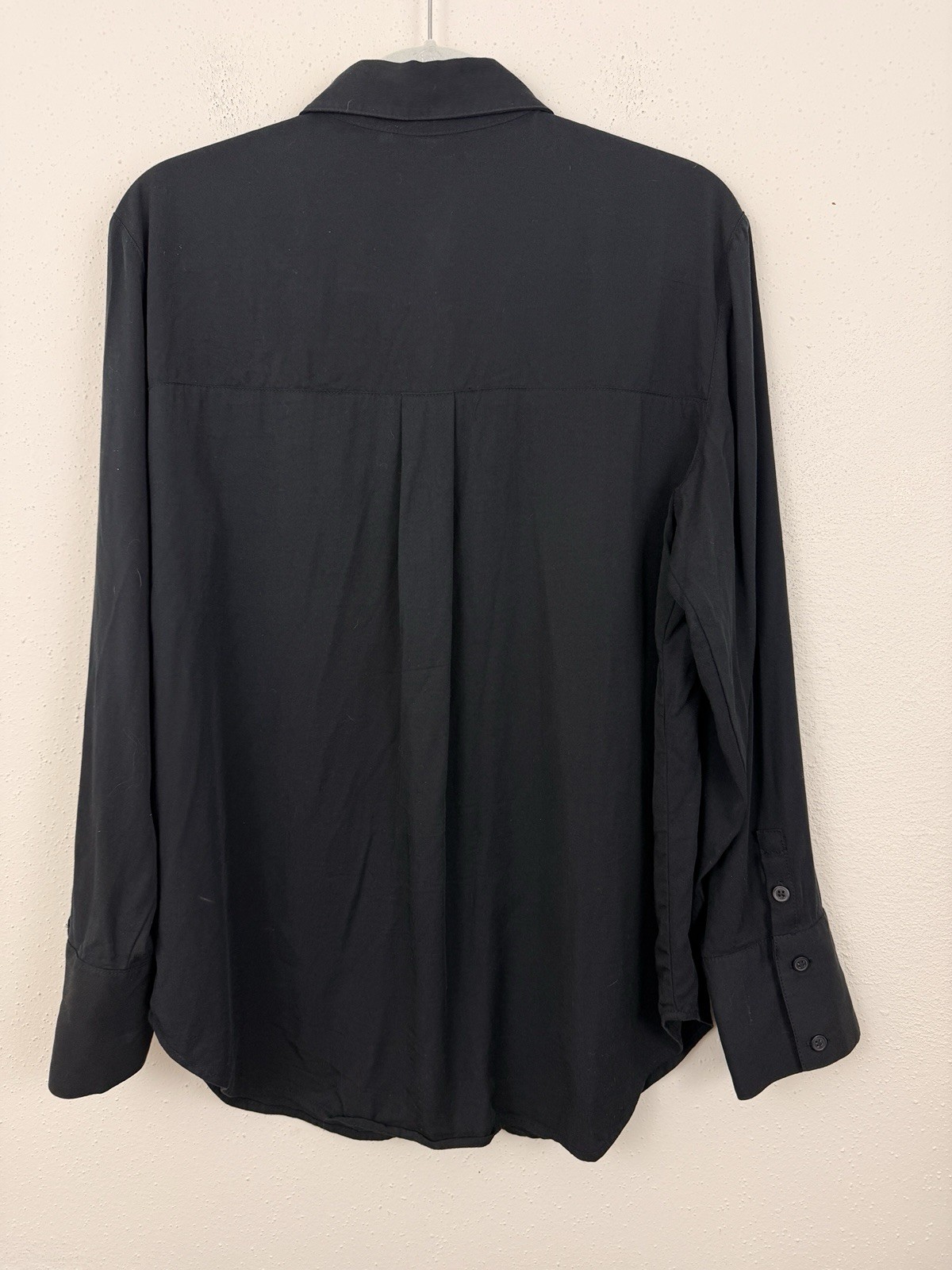 Open Edit Nordstrom Button Up Shirt Womens Sz S Black Rayon Lyocell Long Sleeve