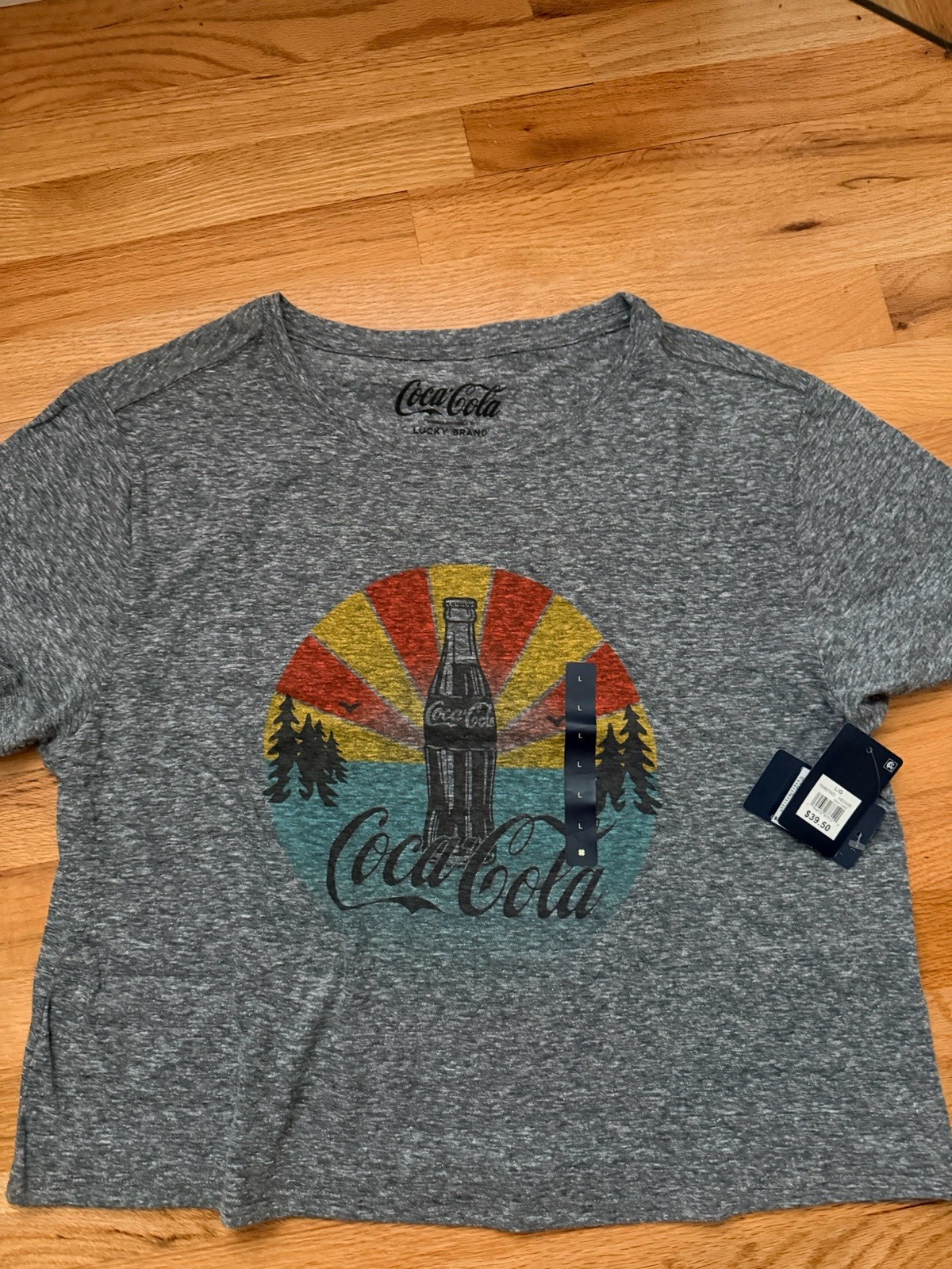 Lucky Brand Grey T-Shirt Size L Coca-Cola Print
