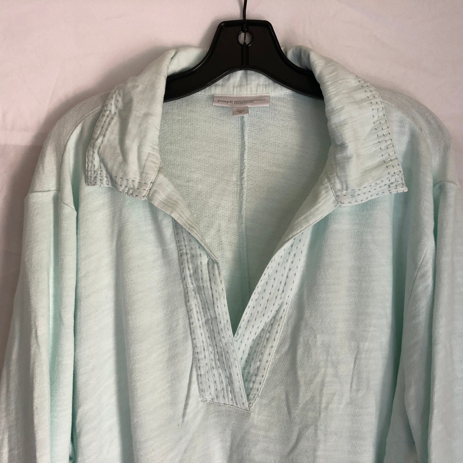 Pure Jill J. Jill Mint Green Organic Cotton Stitched V-Neck Tunic Top Womens 3X
