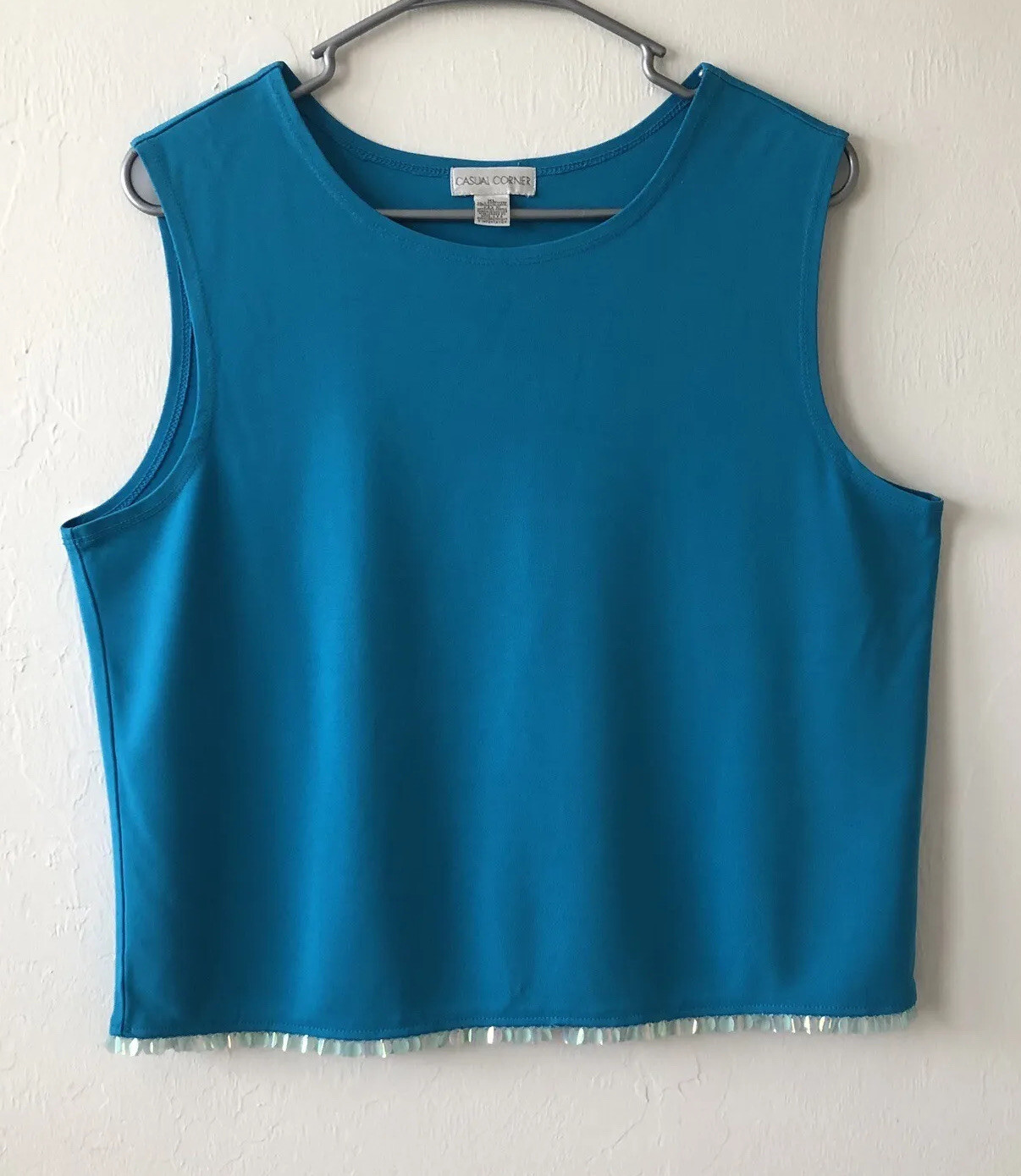 CASUAL CORNER Sleeveless Top Size XLSequined Trim Turquoise Womens