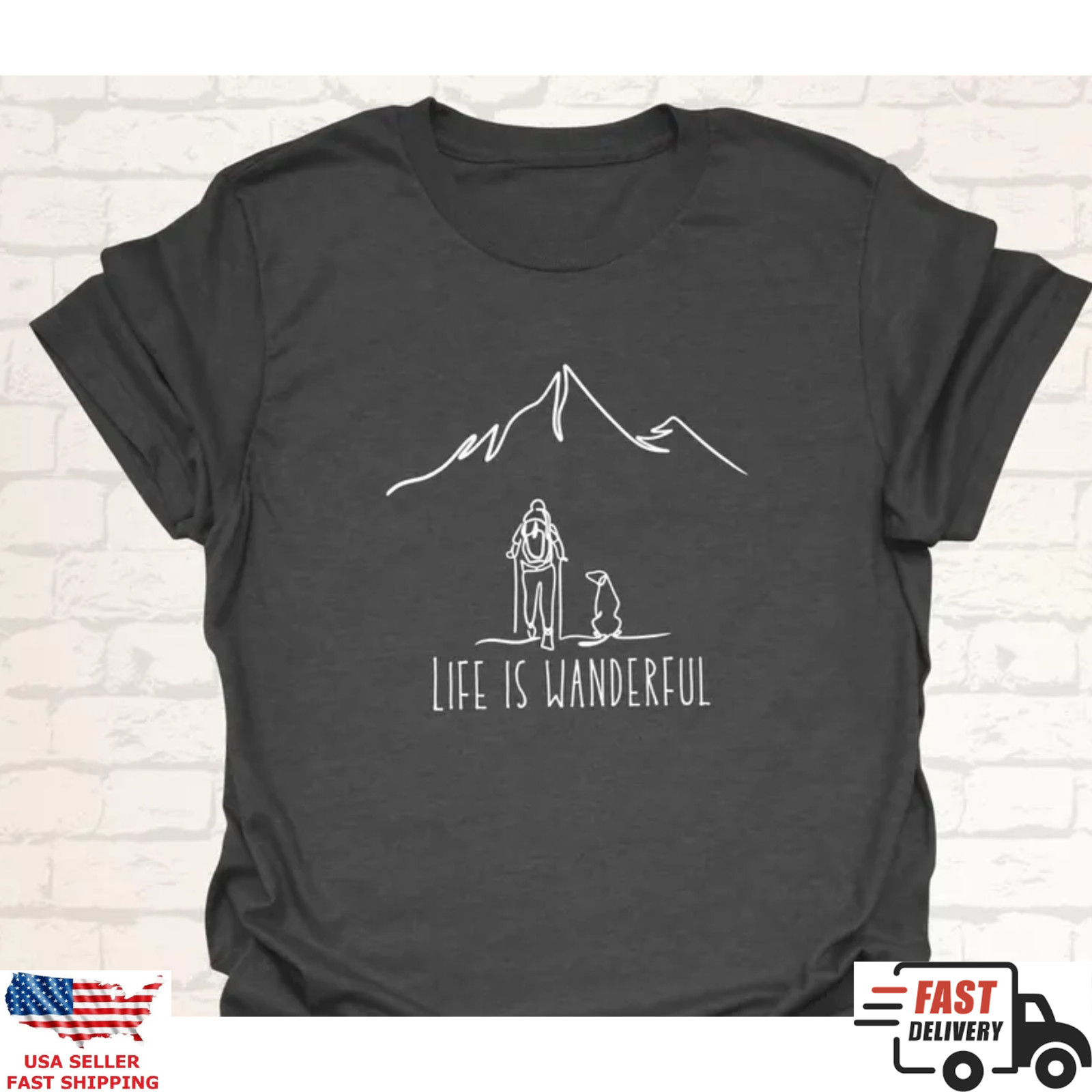 Minimalist Hiking Shirt Life Is Wanderful Mountain Dog Outdoor Adventure Tee