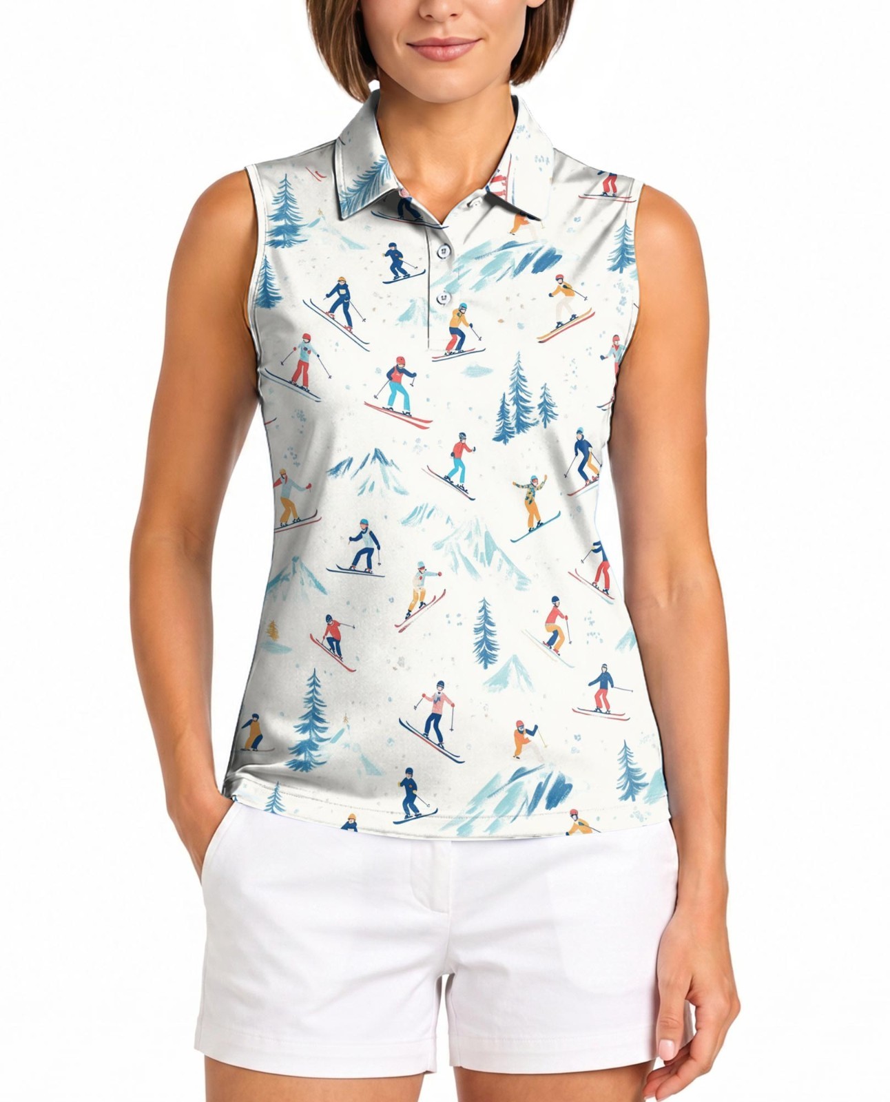 Skiing Winter Women’s Sleeveless Performance Polo Shirt Snow Golf Tennis