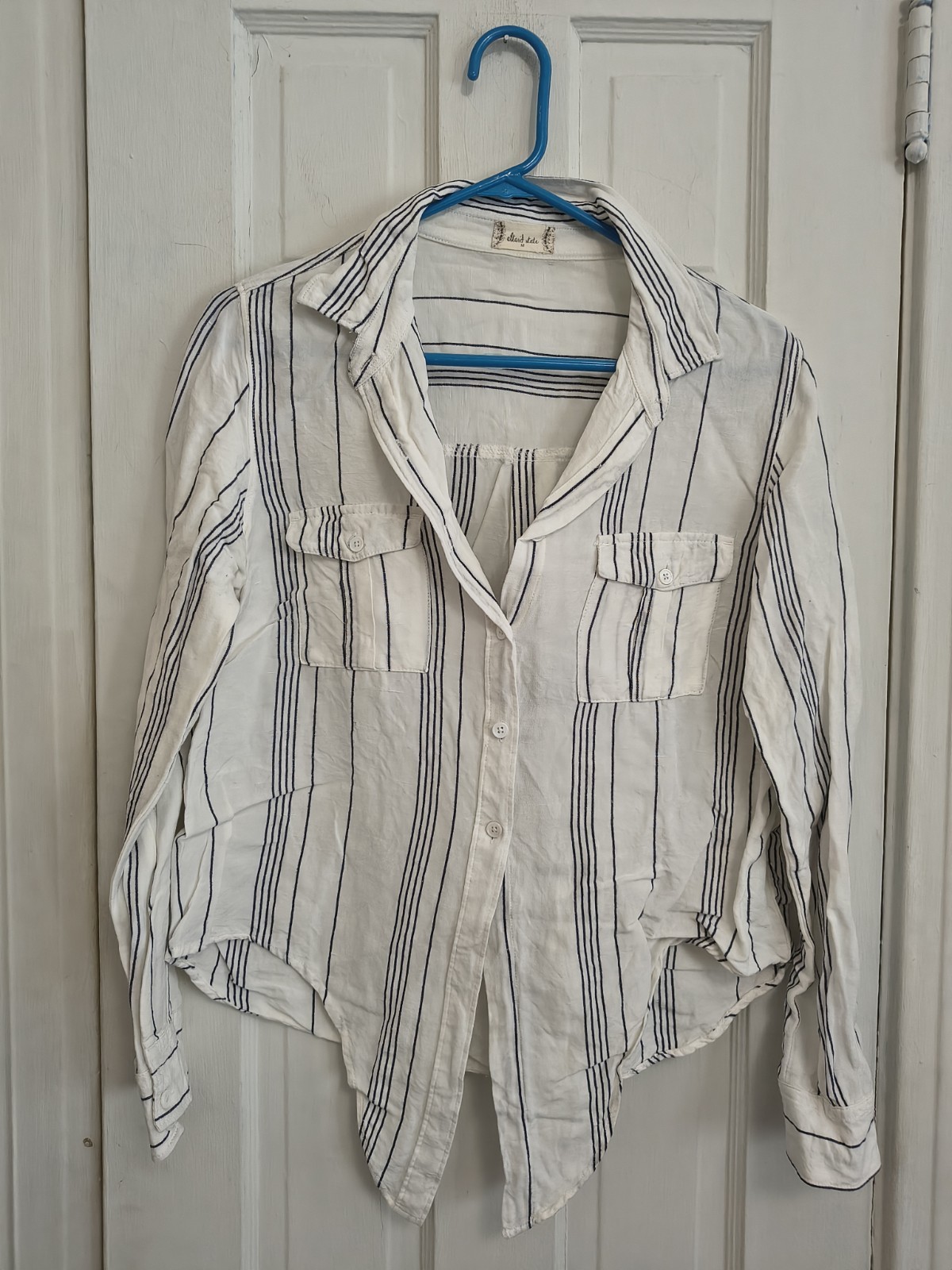 Altard State Womens M White Striped Button Up Shirt Beach Tie Front C8