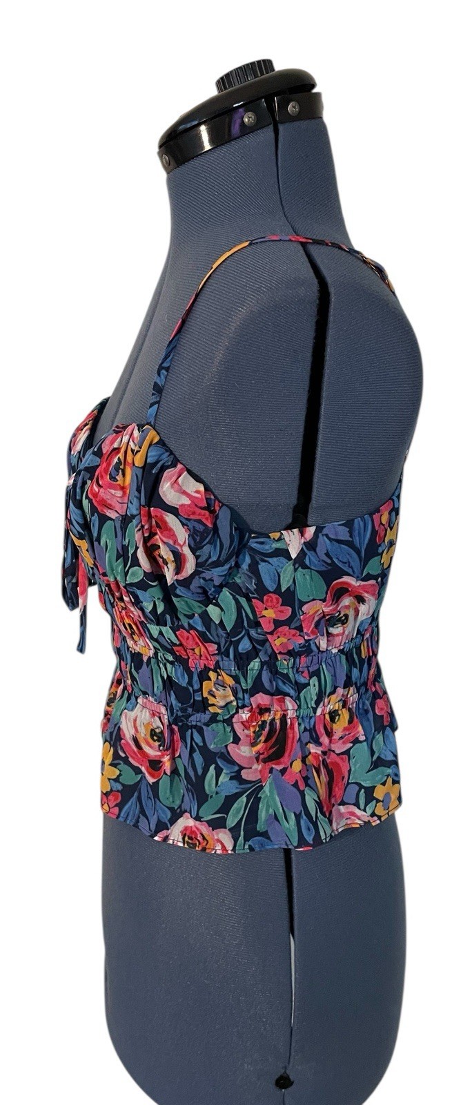 Lovers + Friends Floral Ruched Mesh Bustier Bralette Smocked Crop Top Y2K Sexy S