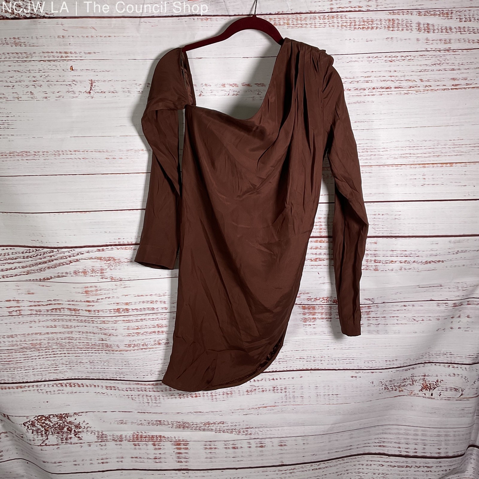Gauge81 Toho Chocolate Brown Silk Off Shoulder Long Sleeve Blouse – Size 36 New