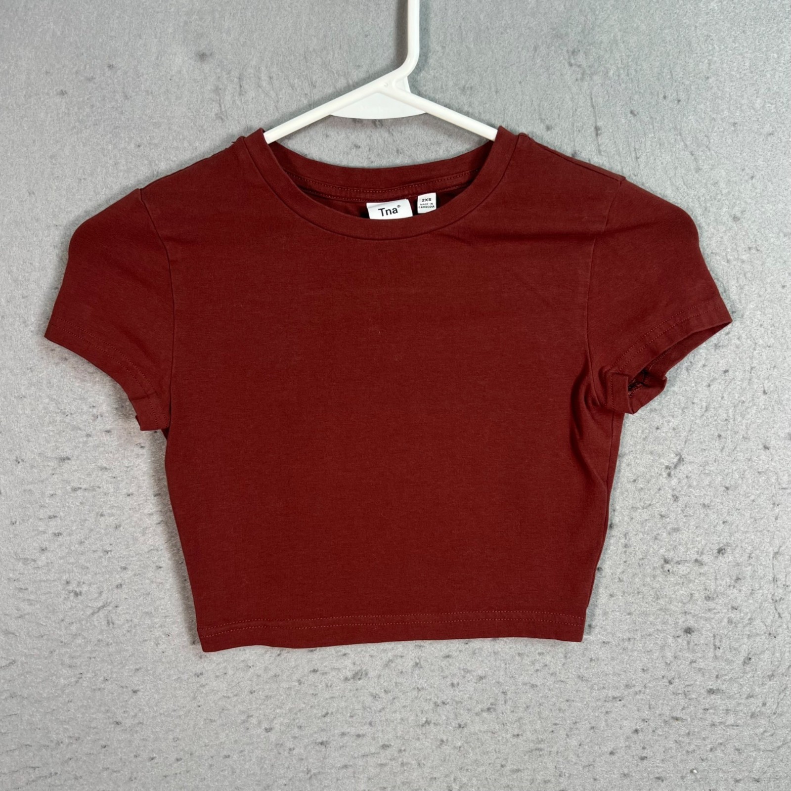 Tna Burgundy Crop Top T-Shirt Womens Size 2XS Burgundy Red Cotton Blend