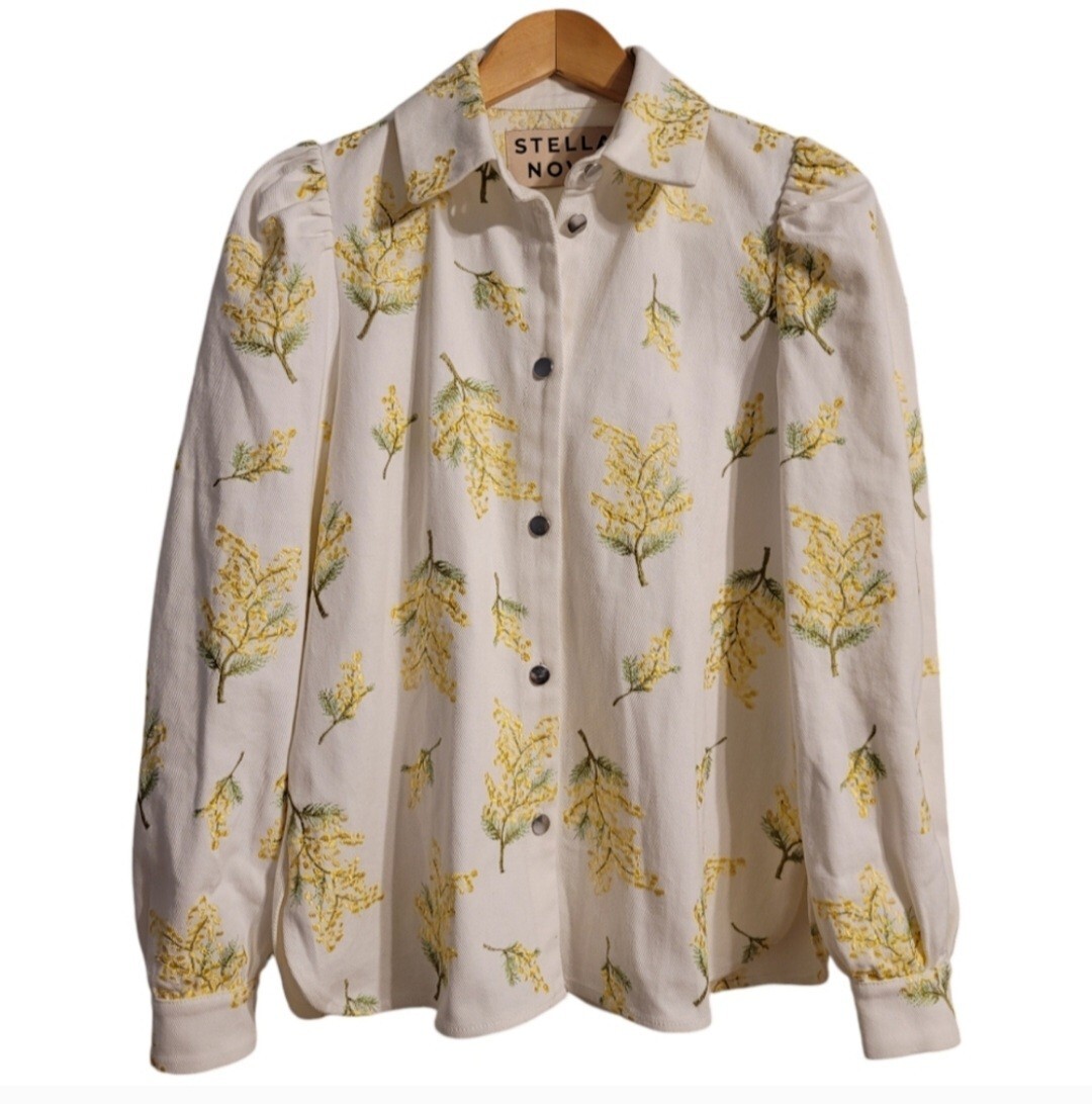STELLA NOVA Sara Sia Overshirt Womens 34(2) White Embroidered Organic Cotton Top