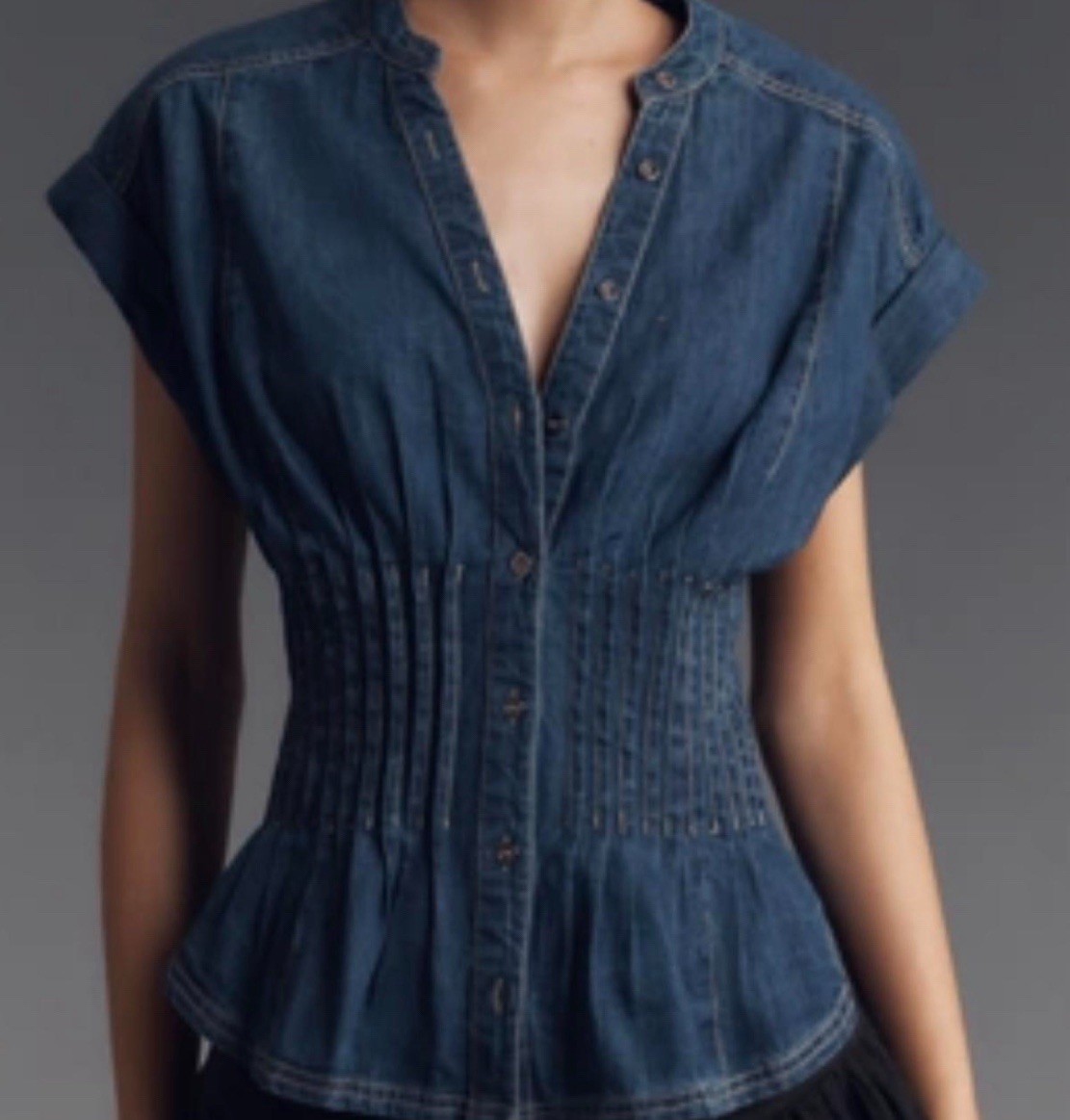 Pilcro x Anthropologie Coastal Preppy Old Money Denim Pleated Corset Top Size L