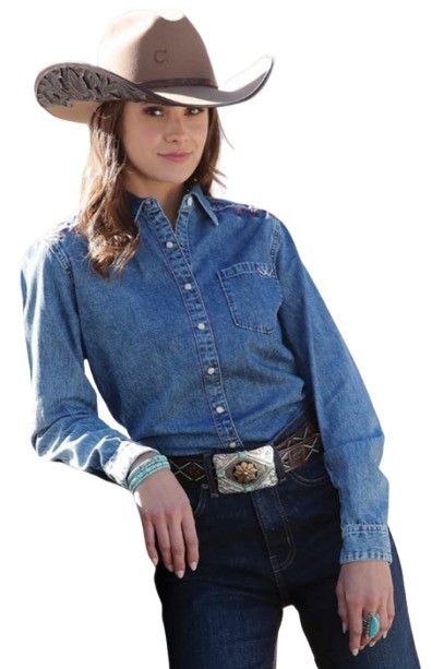 Cruel Girl Women’s Denim Snap Long Sleeve Western Shirt – CTW7486001