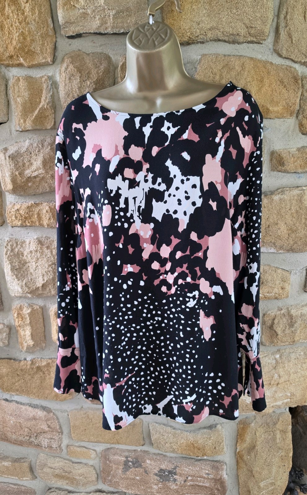 Next Size 18 Pink Black Abstract Animal Print Blouse Tunic Ideal Workwear