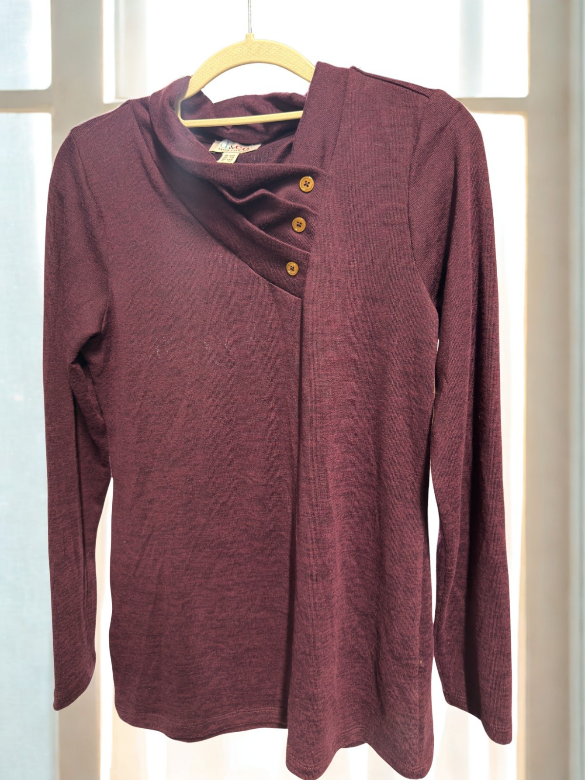 Denim & Co. Heavenly Jersey Long Sleeve Button Neckline Knit Top Size XXS