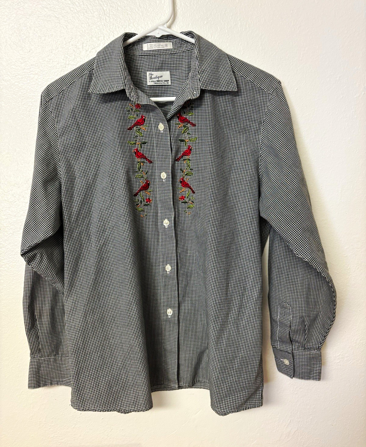 Vintage Cardinal Embroidered Gingham Button-Up Shirt size 4