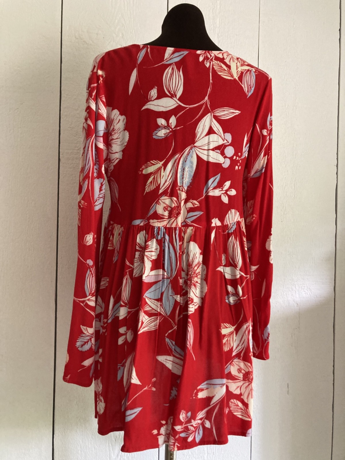 Free People BELLA Floral Print Bell Sleeve Tunic Mini Dress Top in Red Sz XS