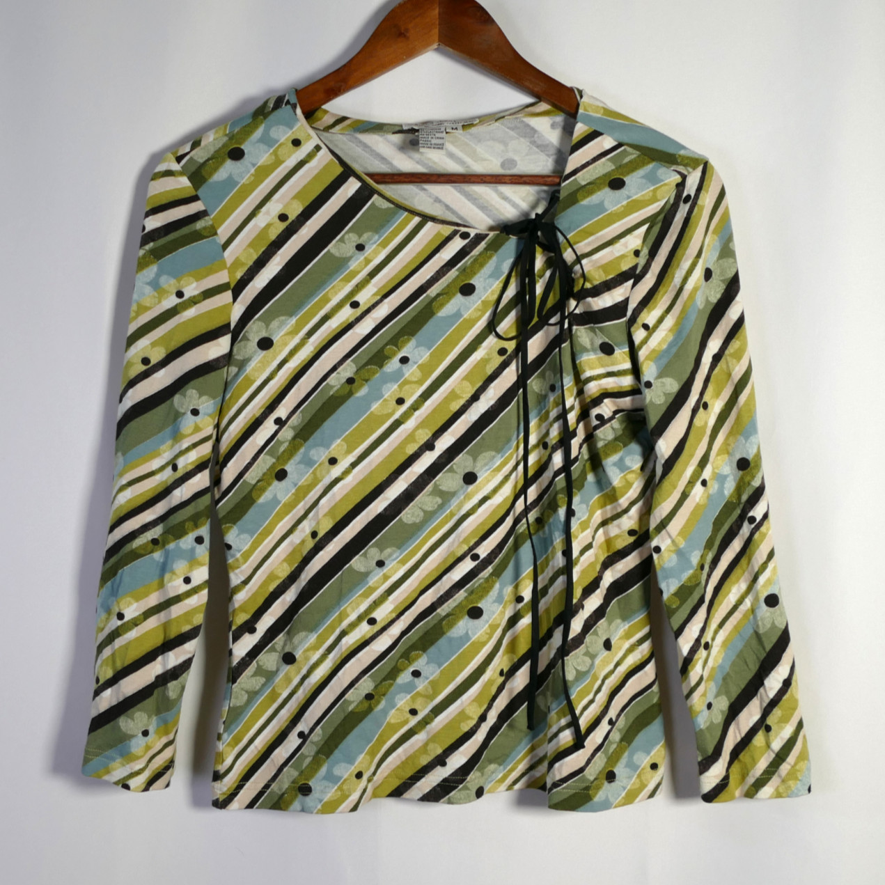 Samuel Dong Womens Y2K Fairy Grunge Striped Lace Up Top Size M Preppy Coquette